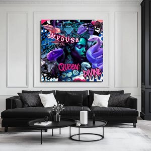Medusa Graffiti Wall Art Stretched Canvas - Mysticism Art Decor Wall Hanging - Urban Goddess Modern Artwork - Divine Feminine Art Decor