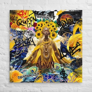 Oshun Leinwand Kunst | Afrikanische Göttin Orisha Wanddekor | Spirituelles Kunstwerk - Yoruba Deity Art Canvas - Wassergöttin Kunst - Moderne Orisha Kunst