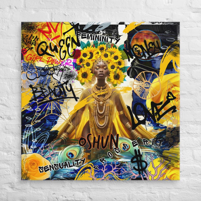 Orisha Goddess Oshun Graffiti Altar Art CanvasOrisha art
Yoruba Orisha art
African spirituality art
Afrocentric wall art
Orisha paintings
Ifa spirituality art
African gods art
Santería artwork
Vodou art
Hoodoo wall decor Mystical graffiti-style painting
Cosmic Orisha goddess art
Vibrant Afro-spiritual decor