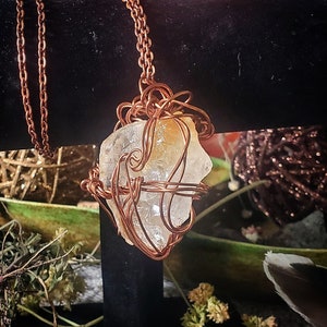 Raw Rough Citrine Copper Wire Wrapped Necklace-Abundance-Success-Positive Energy-Muse-Grounding Energy-Chakra Cleanse-Balances-Confidence