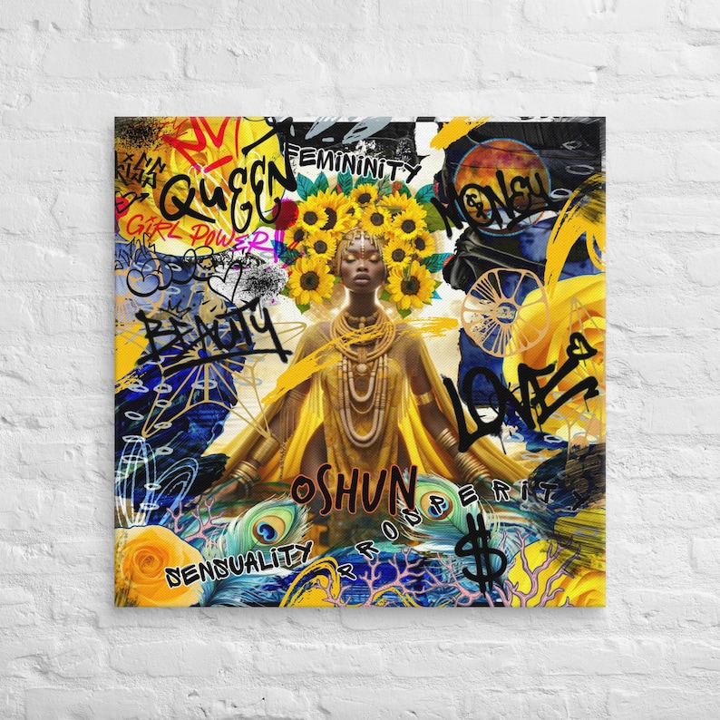 Orisha Goddess Oshun Graffiti Altar Art CanvasOrisha art
Yoruba Orisha art
African spirituality art
Afrocentric wall art
Orisha paintings
Ifa spirituality art
African gods art
Santería artwork
Vodou art
Hoodoo wall decor Mystical graffiti-style painting
Cosmic Orisha goddess art
Vibrant Afro-spiritual decor