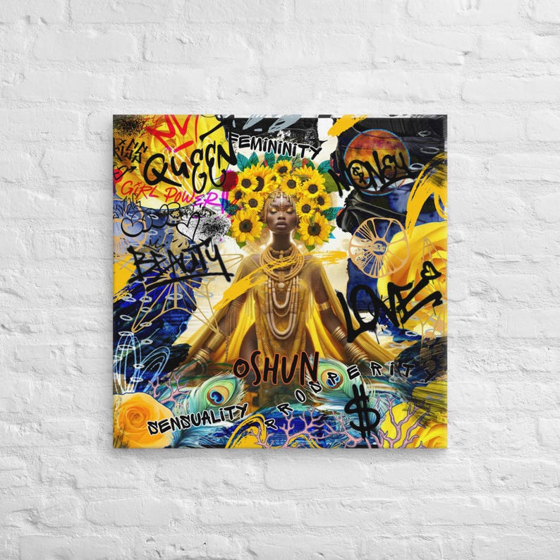 Orisha Goddess Oshun Graffiti Altar Art CanvasOrisha art
Yoruba Orisha art
African spirituality art
Afrocentric wall art
Orisha paintings
Ifa spirituality art
African gods art
Santería artwork
Vodou art
Hoodoo wall decor Mystical graffiti-style painting
Cosmic Orisha goddess art
Vibrant Afro-spiritual decor