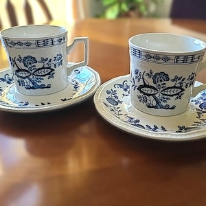 Kensington Blue Onion/Coventry Set Of 2 Teacups & Saucers, Ironstone, England