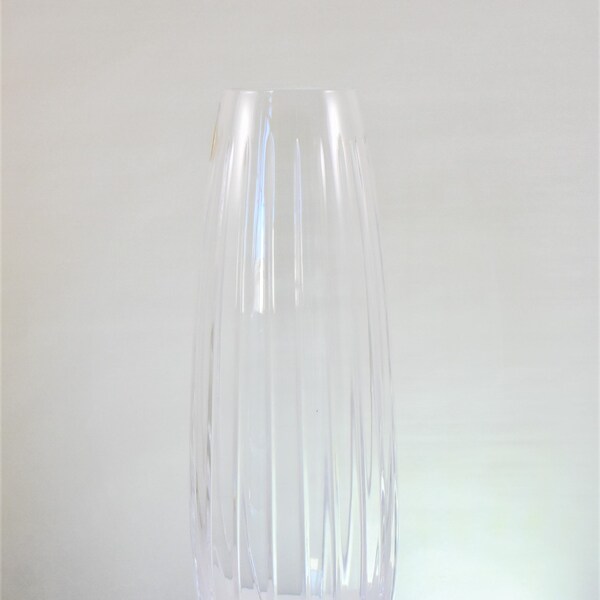 Vintage 9.5" Crystal Vase, Vertical Cuts, Unused, Made in Italy