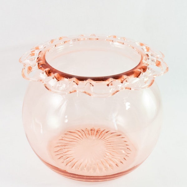 Depression Glas "Open Lace" Old Colony Große Rosa Rosen Schale Vase, Anker Hocking, USA