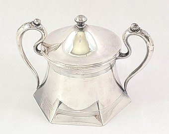 Antique Art Nouveau Homan Silver-Plated Sugar with Lid, USA 1890s-1910