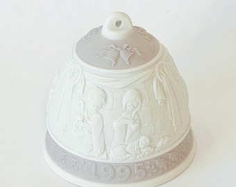 LLadro 1995 Taupe & White Nativity Scene Christmas Bell Ornament
