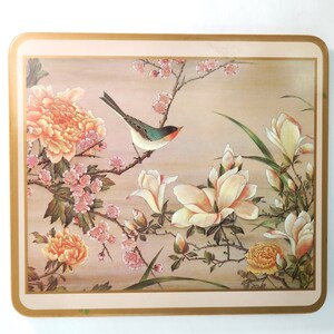 Vintage Pimpernel Colorful Bird in Tulip Tree Heavy Cork-Backed Hardboard Trivet/Hot Pad w/Feet