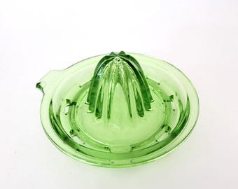 Antique Green Uranium Glass Citrus Juicer, USA 1930s