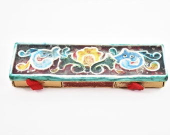 Antique Italian Enamel Top and Cardboard Handmade Double Matchbox with 2 Tiny Drawers