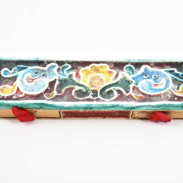 Antique Italian Enamel Top and Cardboard Handmade Double Matchbox with 2 Tiny Drawers