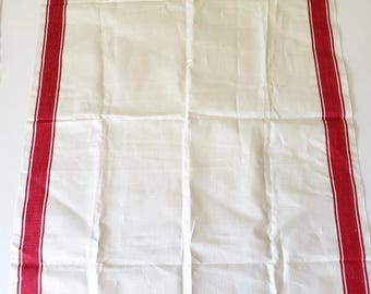 French Cream & Red Linen Tea Towel, Unused