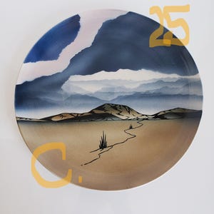 Artisan Desert Scene Under Glaze, Hand-Thrown 11&quot; Ceramic Plate, Signed