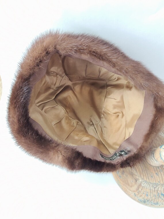 Vintage Ladies Mink Fur Hat/Caplet, Silk Lined, M… - image 3