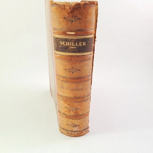 Antique "Poems of Schiller" Book in German, Leather Spine and Corners, HC, Early to Mid-1800s Germany