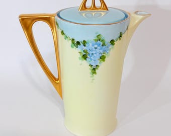 Antique Art Nouveau Bavaria Hand Painted Coffee/Tea/Chocolate Pot Blue Forget-Me-Nots