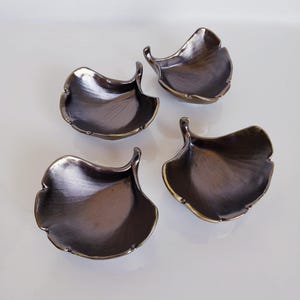 Japanese Bronze-Glazed &quot;Ginko Leaf&quot; Small Porcelain Sauce/Garnish Dishes, Set of 4, Japan