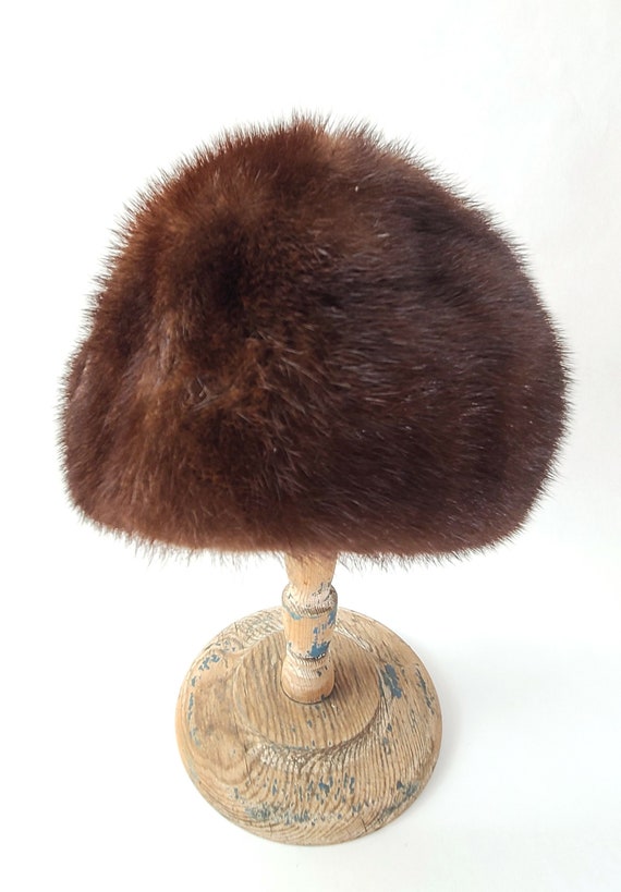 Vintage Ladies Mink Fur Hat/Caplet, Silk Lined, M… - image 5