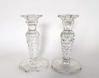 Fostoria American Octagon Base Candlestick Set of 2, USA 1950s