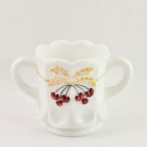 Mid-Century Westmoreland Cherries Milk Glass Open Sugar Bowl, 1960s, USA