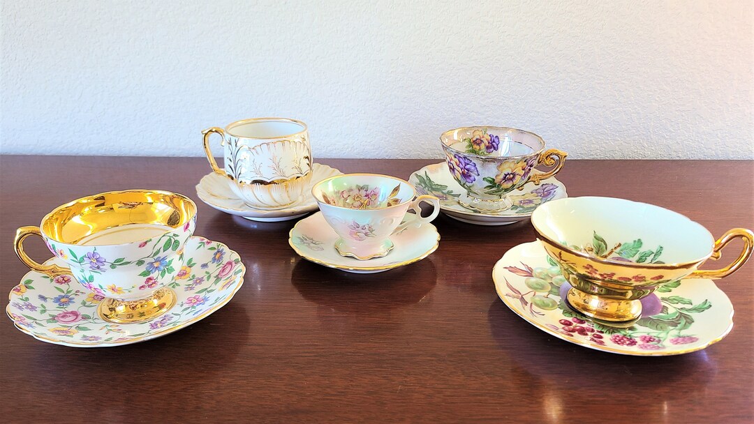 Vintage Porcelain Teacups and Saucers Set of 5 Various - Etsy