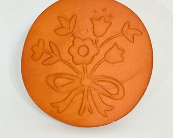 Earthenware 3.5" Cookie Press/Stamp, Floral Bouquet Design