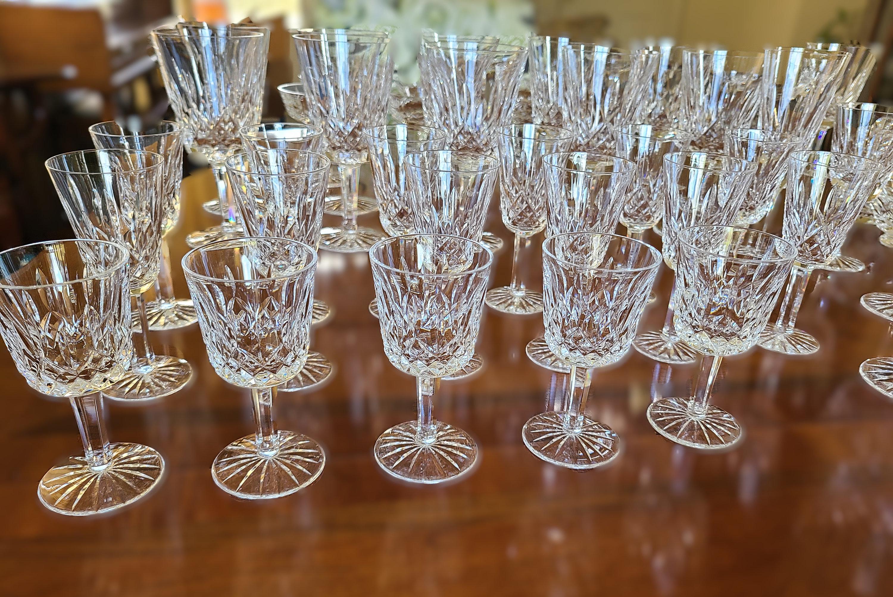 Waterford "Lismore" 40 Pc. Set, Cut Crystal Stemware in 7 Sizes, Ireland 1950s-60s