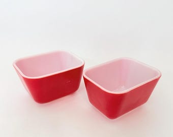 Pyrex Glass 0501 Solid Red 1.5c. Refrigerator Storage Containers, No Lids,1940-53, USA