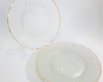 Set of 4 Jeanette Harp Glass Salad Plates w/Gold Trim USA 1954-7