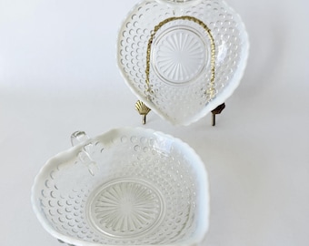 Anchor Hocking Moonstone Nappies/Handled Heart Bowl, (2) Sets of 2, Available, 1940s USA