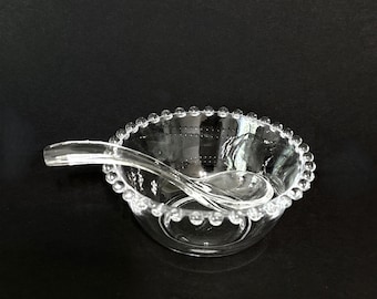 Imperial Glass Candlewick Condiment/Sauce Bowl with Glass Spoon, USA 1950s