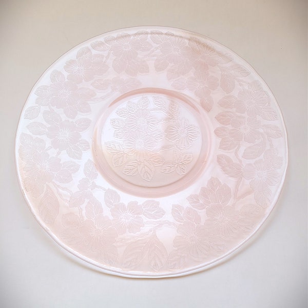 1930s Dogwood Platter Pink Depression Glass 11.75", Jeanette Glass Co., USA