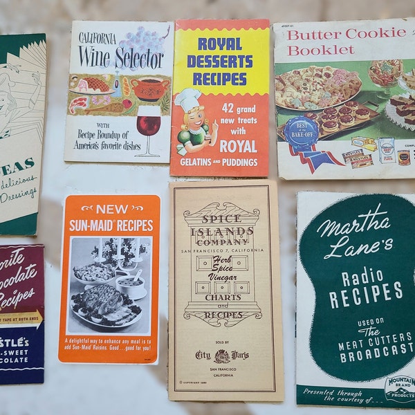 1940-70 Mini Recipe Booklets: Nestle, Sun Maid, Royal, Heinz, More, Lot of 8, USA