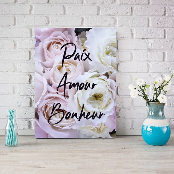Paix Amour Bonheur French Quote Print Feminine Wall Art Etsy