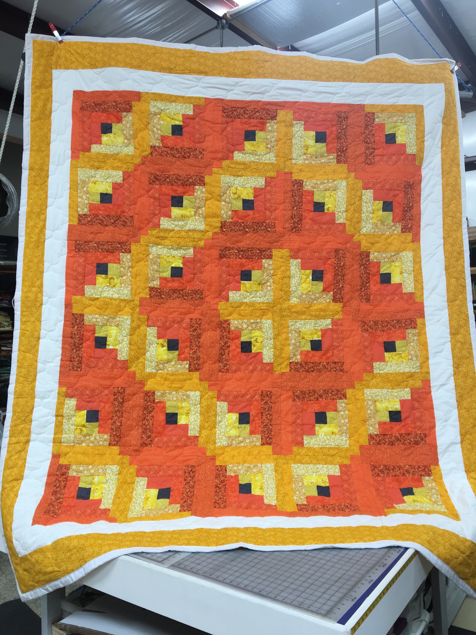 Orange and yellow diamond log cabin quilt Etsy