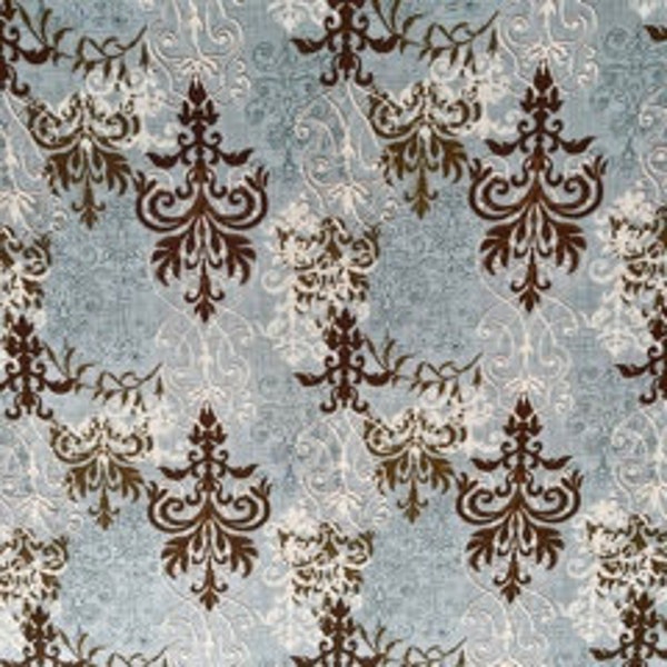 Baumwollstoff Ornamente hellblau - braun - beige - Wilmington