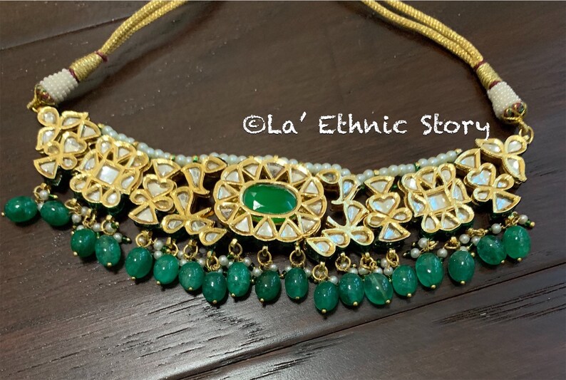 bollywood necklace Meenakari bridal necklaceset Indian necklace emerald Kundan Choker necklace with Jhumka earrings Pakistani necklace
