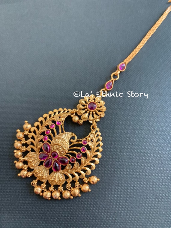 South Indian 22K Gold Plated Wedding Variation Different Pakistani Maang Tikka .