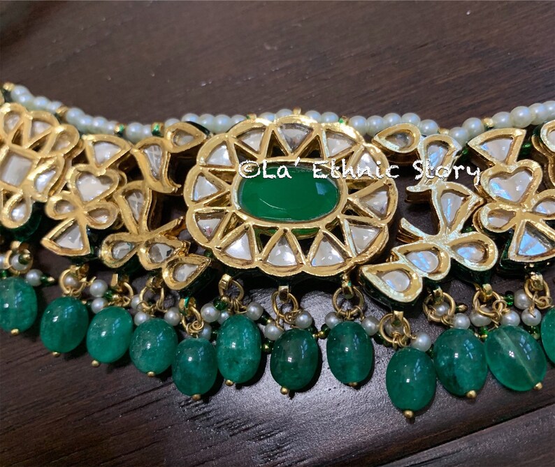 bollywood necklace Meenakari bridal necklaceset Indian necklace emerald Kundan Choker necklace with Jhumka earrings Pakistani necklace