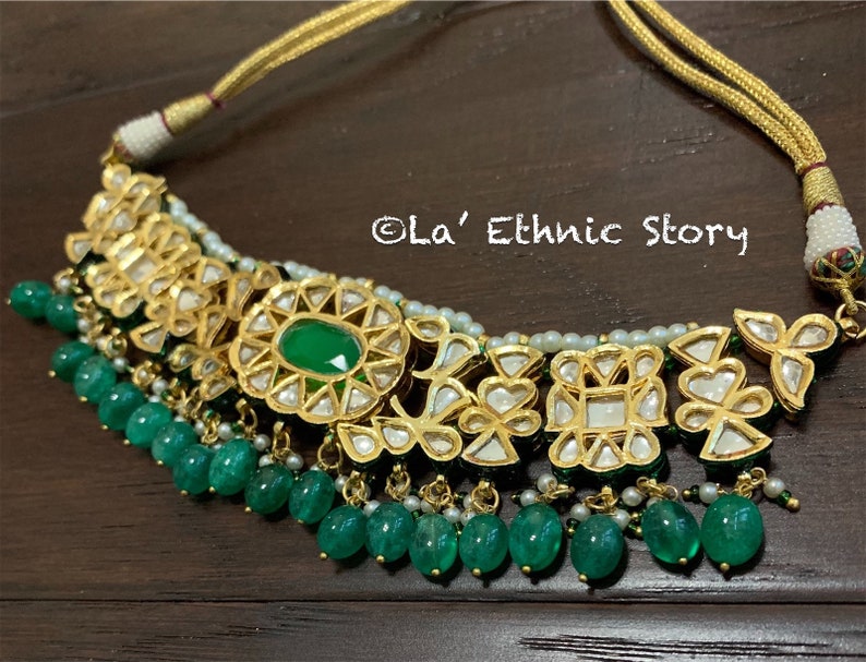 bollywood necklace Meenakari bridal necklaceset Indian necklace emerald Kundan Choker necklace with Jhumka earrings Pakistani necklace
