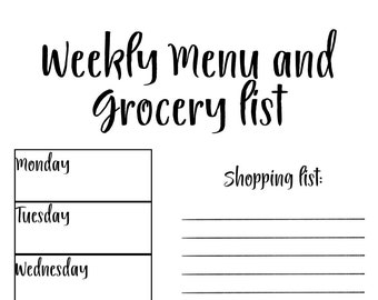 Menu planner and grocery list toast and coffee PRINTABLE