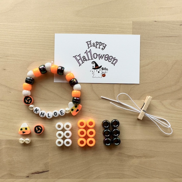 Personalized Boo gift, Candy Corn, Individually Wrapped DIY Halloween Bracelet, Halloween crafts, Boo Basket, Boo Kit, Pastel Halloween