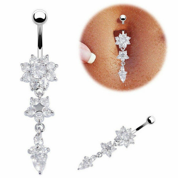 Belly Bars Button Piercing Flower Barbell Navel Surgical Steel Dangle Drop Bar