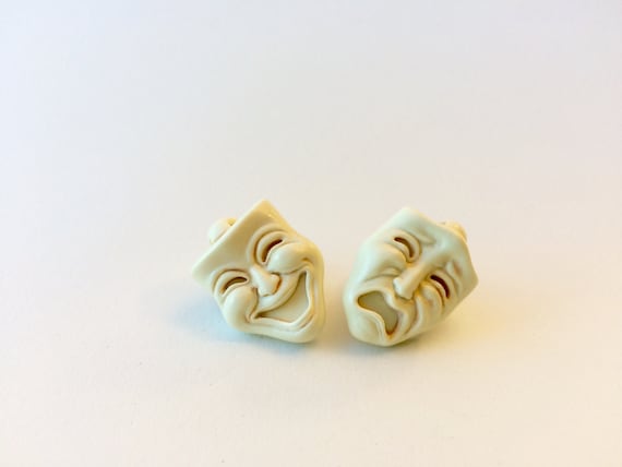 Comedy Tragedy Masks brooch pin pair
