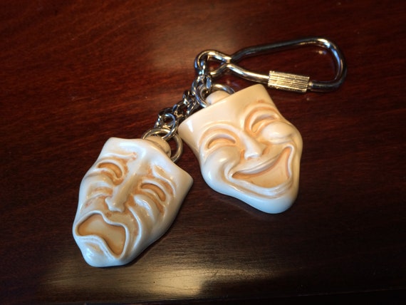 Comedy Tragedy Mask Keychain Fob