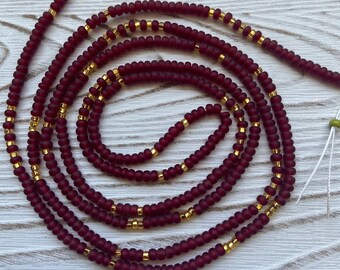 Waist Beads, Waist Training, African Beads, Wine and Gold , Waist Jewelry, Belly Beads, Plus Size waist beads, Traditional Waist Beads