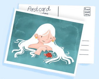 Mermaid and friend - PostCard