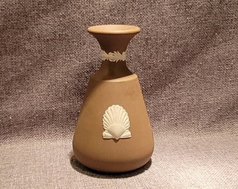 Wedgwood Brown Jasperware Vase with Shell Design in relief - Rare - Seasons Seashell