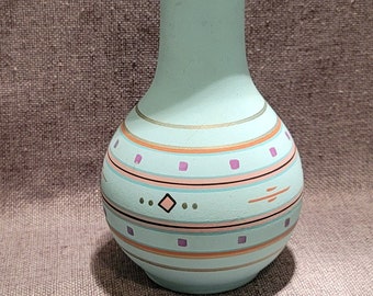 Vintage Southwest Hand Painted Pottery Vase &&quot; Tall - marked P-9 on base