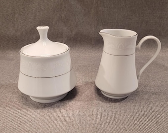 Crown Ming Royal Palm Pattern Cream and Sugar Set - Platinum trim